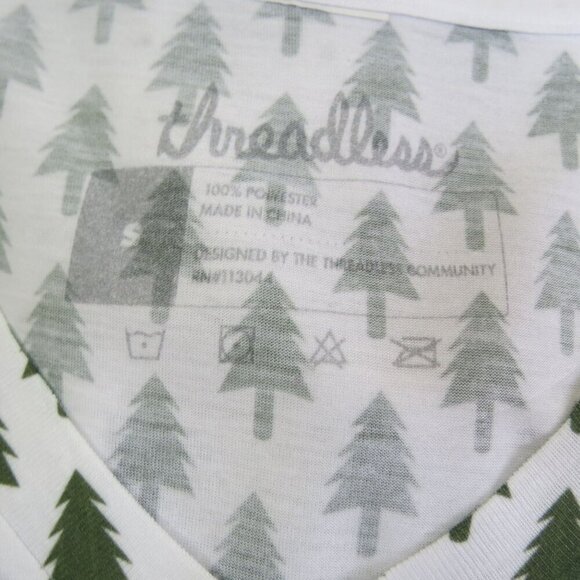 THREADLESS Women's White V-Neck Deforestation Short Sleeve Tee Size S Pine Trees - Picture 6 of 6